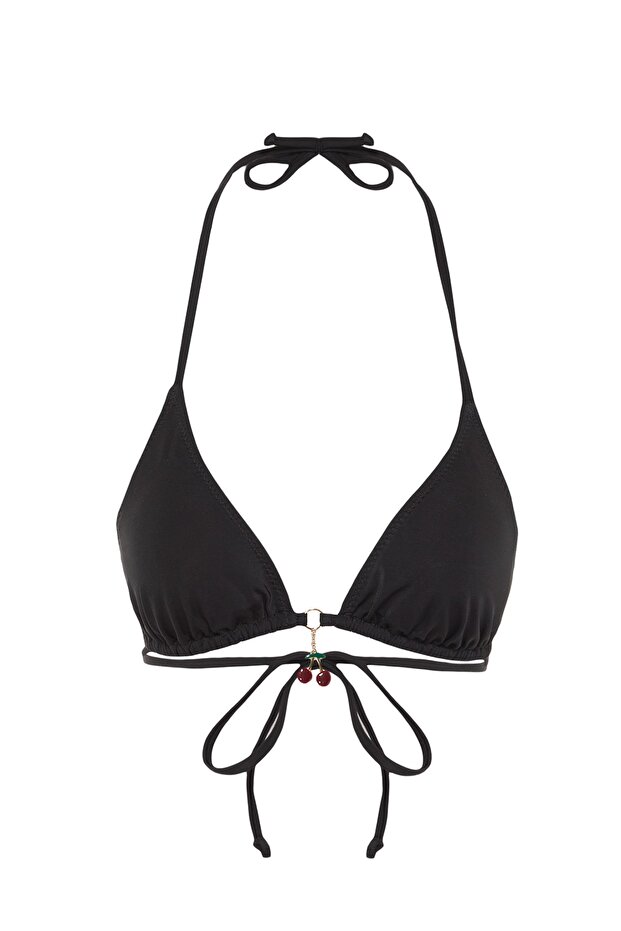 Siyah Üçgen Kaplı Charm Aksesuarlı Bikini Üstü TBESS23BU00045 - 6