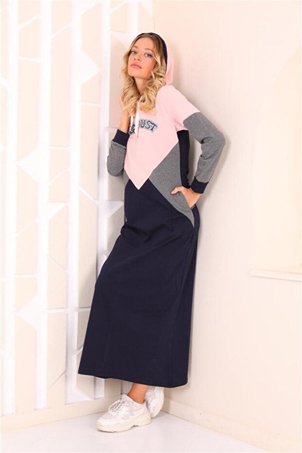 Rochie lungă sport cu glugă - bleumarin - 4