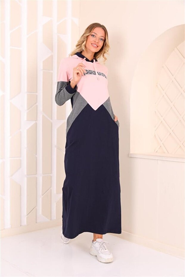 Rochie lungă sport cu glugă - bleumarin - 7