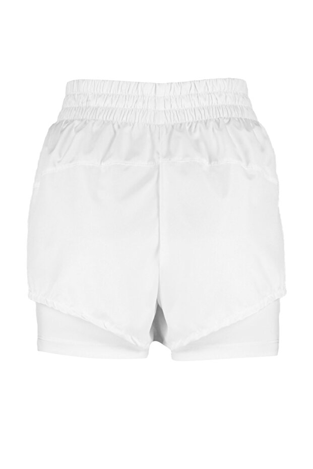 Beyaz Paraşüt Kumaş 2 Katmanlı İçi Şortlu Örme Spor Şort TWOAW21SR0012 - 9