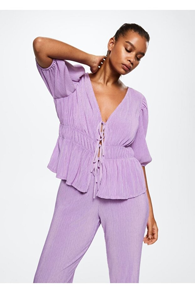 Volanlı Pilili Bluz - 8