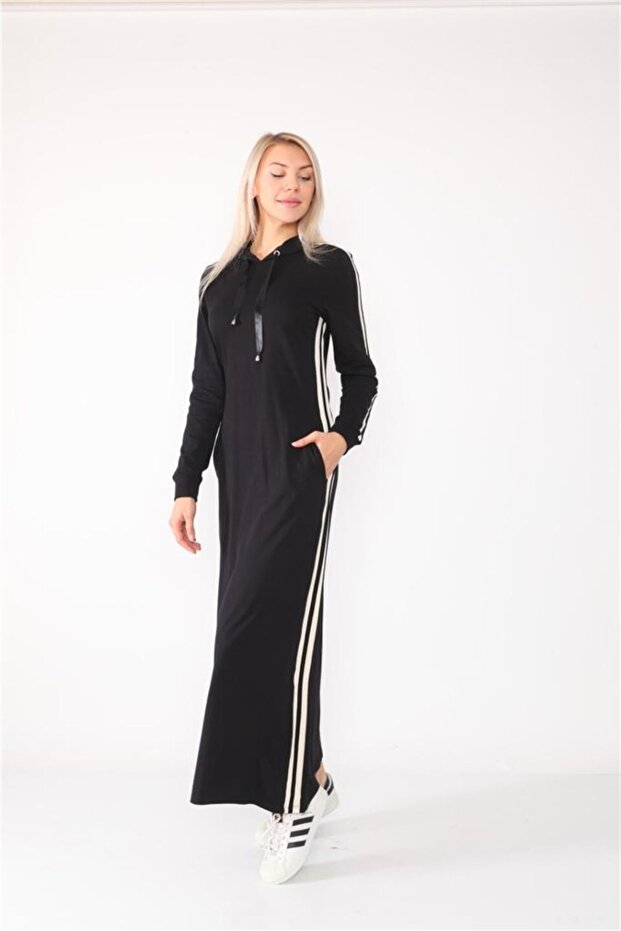 Daily Long Sport Striped Dress - Black