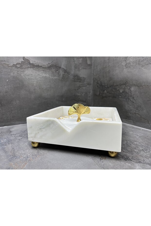 Doğal Mermer Peçetelik Gold Gingko Objeli - 5