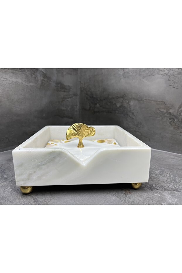 Doğal Mermer Peçetelik Gold Gingko Objeli - 6