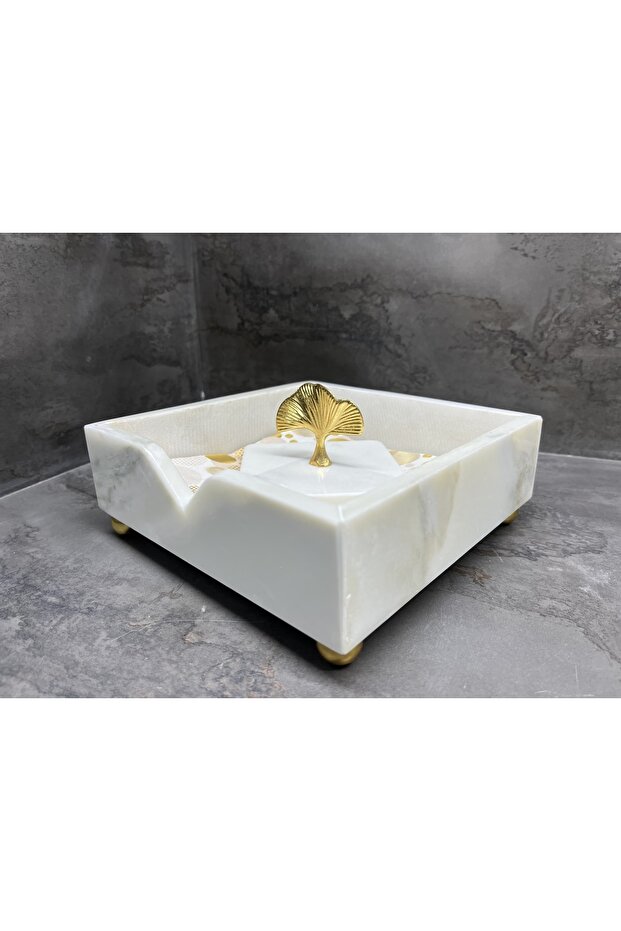 Doğal Mermer Peçetelik Gold Gingko Objeli - 8