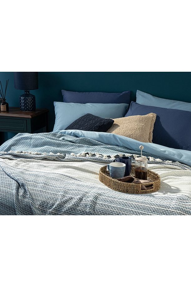 Stravage Dokuma Tek Kişilik Yatak Örtüsü 160x240 Cm Mavi - 2
