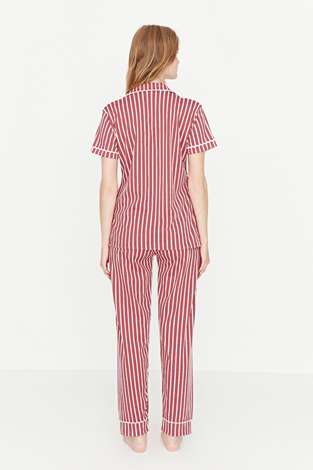 Pembe Çizgili Hayvan Baskılı Gömlek-Pantolon Örme Pijama Takımı THMSS21PT0878 - 7