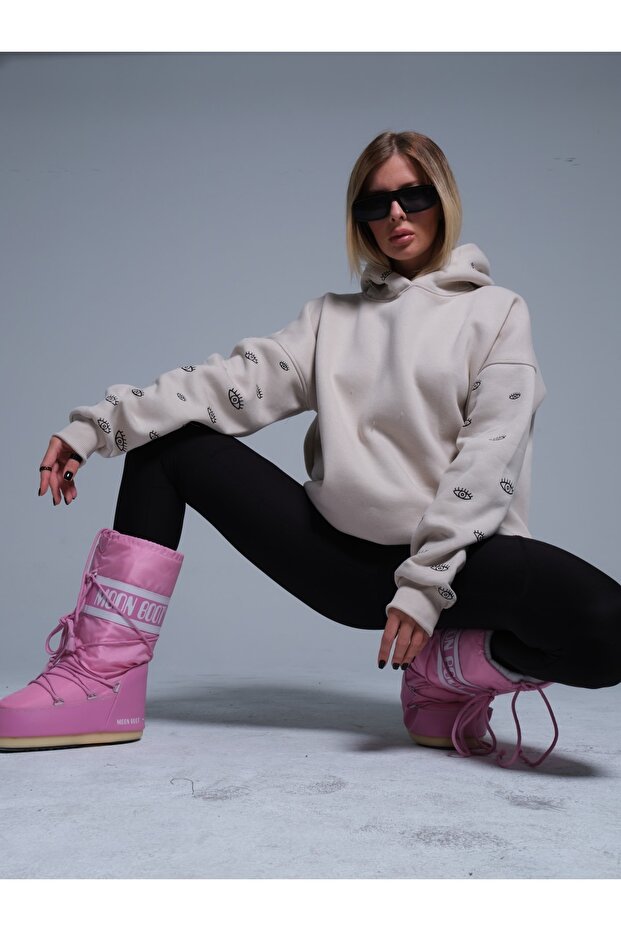 Bej Oversıze Eye Sweatshırt - 3