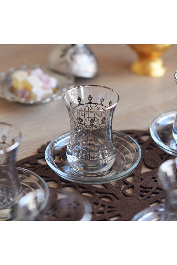 طقم شاي سلجوقي منقوش بمقبض فضي - 2