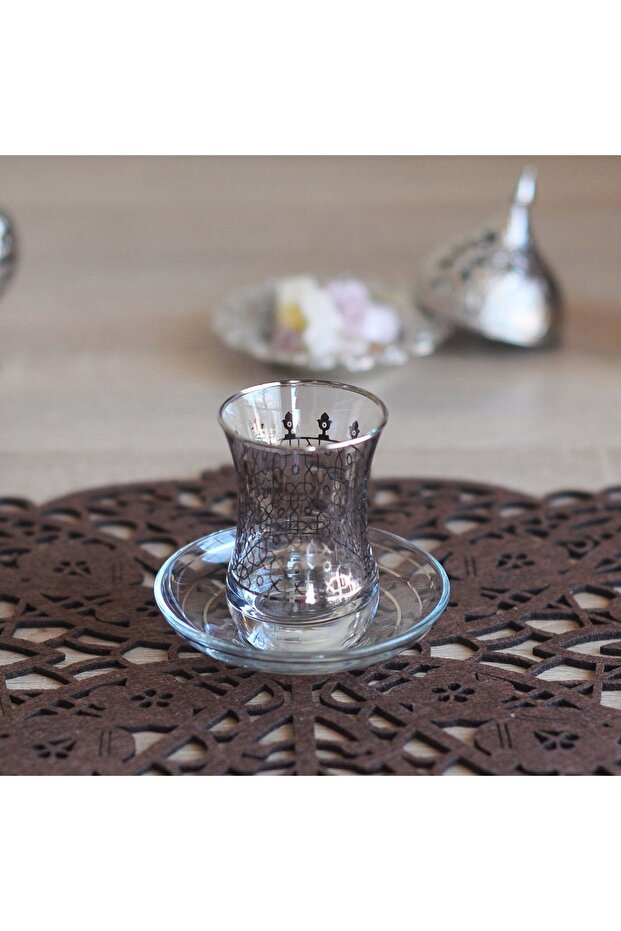 طقم شاي سلجوقي منقوش بمقبض فضي - 4