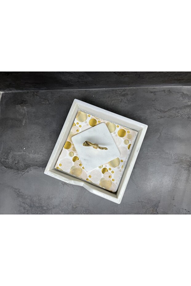 Doğal Mermer Peçetelik Gold Gingko Objeli - 4