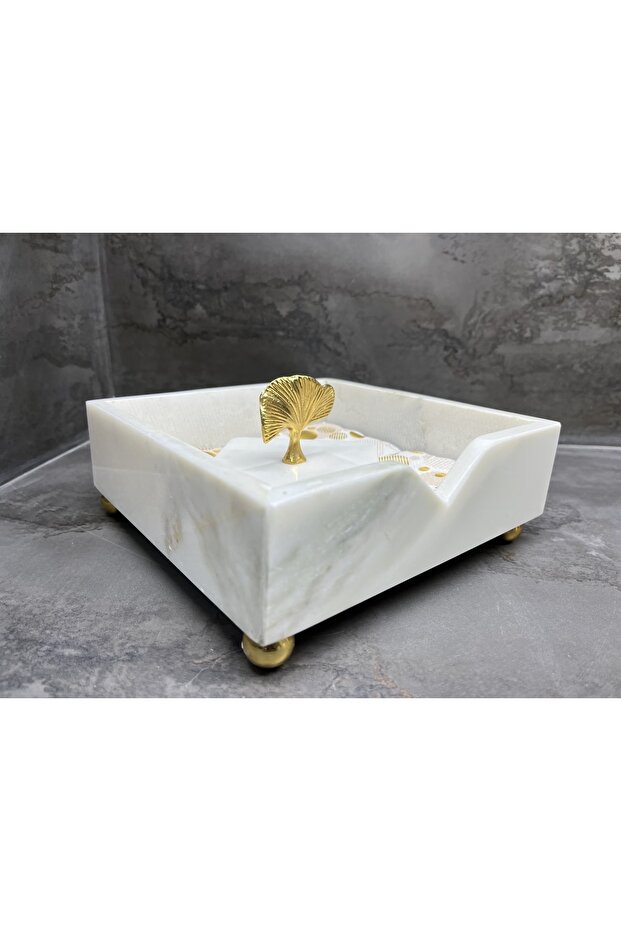 Doğal Mermer Peçetelik Gold Gingko Objeli - 7