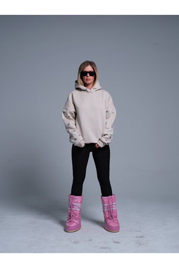 Bej Oversıze Eye Sweatshırt - 6