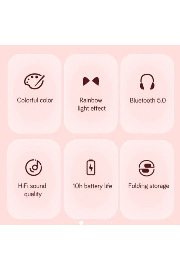Kablosuz Bluetooth 5.0 Led Işıklı Kedili Tasarım Kulaklık Pembe Çocuk Kedi - 7