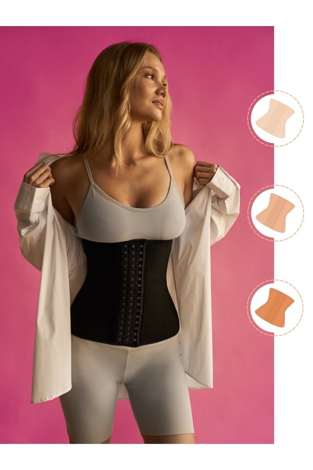Tvigoso Model Effective for the Abdominal and Waist Area 4-Level Strapless Latex Black Color