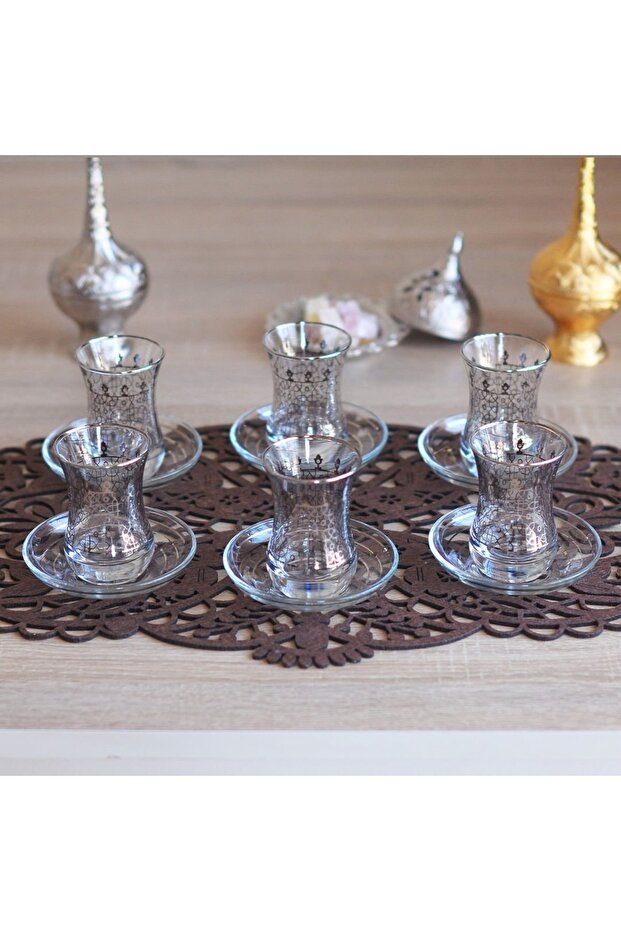 طقم شاي سلجوقي منقوش بمقبض فضي - 3