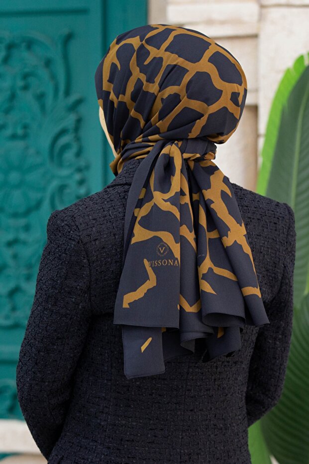 Women's Luxury Medina Silk Shawl Black - Mustard