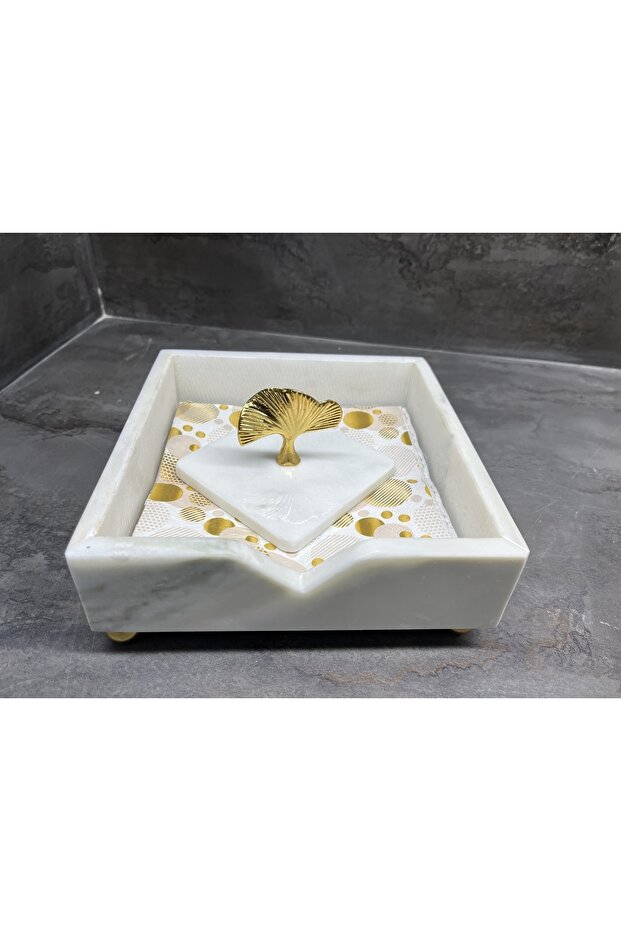 Doğal Mermer Peçetelik Gold Gingko Objeli - 2