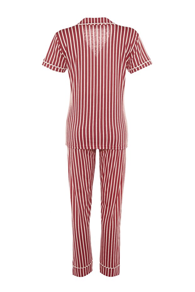 Pembe Çizgili Hayvan Baskılı Gömlek-Pantolon Örme Pijama Takımı THMSS21PT0878 - 10
