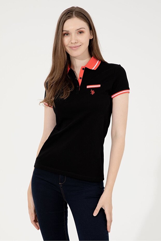 Women's Polo Neck Black T-shirt