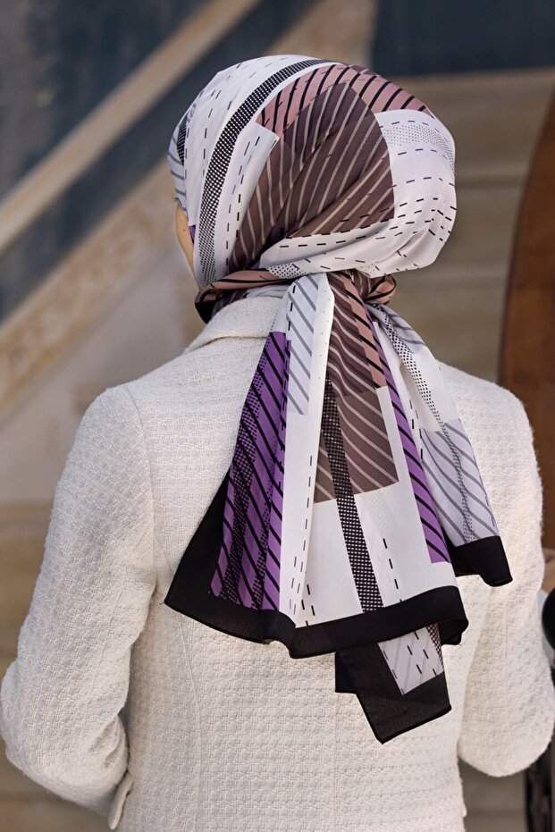 Women's Luxury Medina Silk Shawl Cream - Purple
