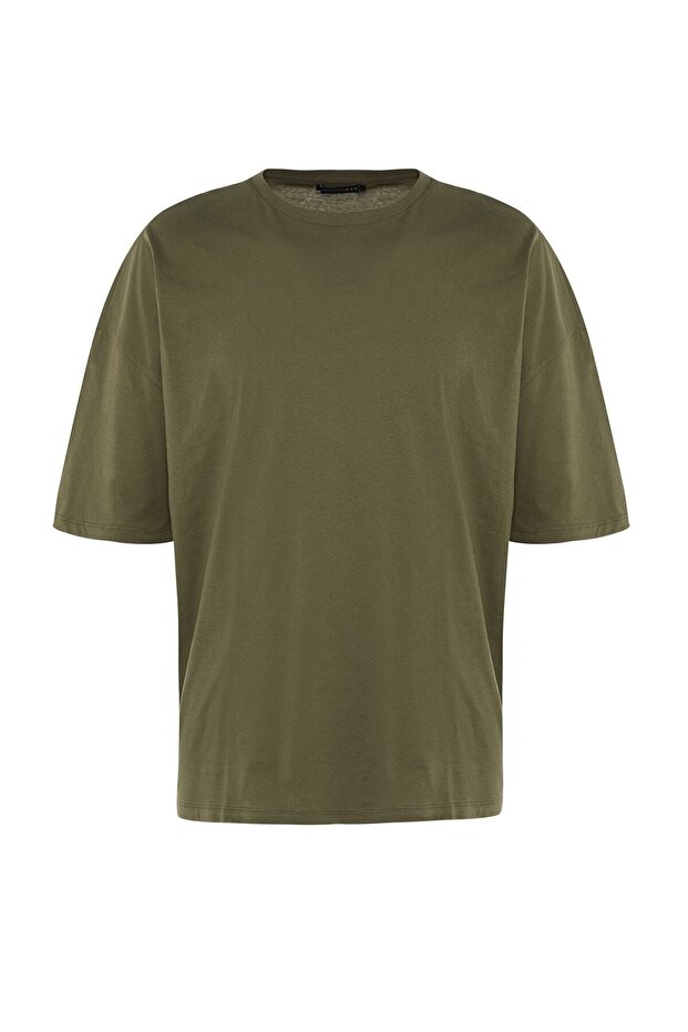 Haki Oversize/Geniş Kesim Bisiklet Yaka Çiçek Baskılı %100 Pamuklu T-Shirt TMNSS21TS1223 - 7
