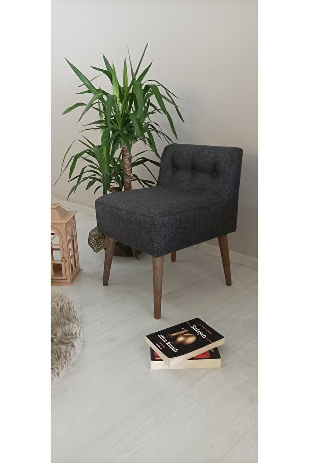 Rahat Oturum Alanlı Retro Gürgen Ahşap Ayaklı Antrasit Puf Bench Koltuk Berjer - 2