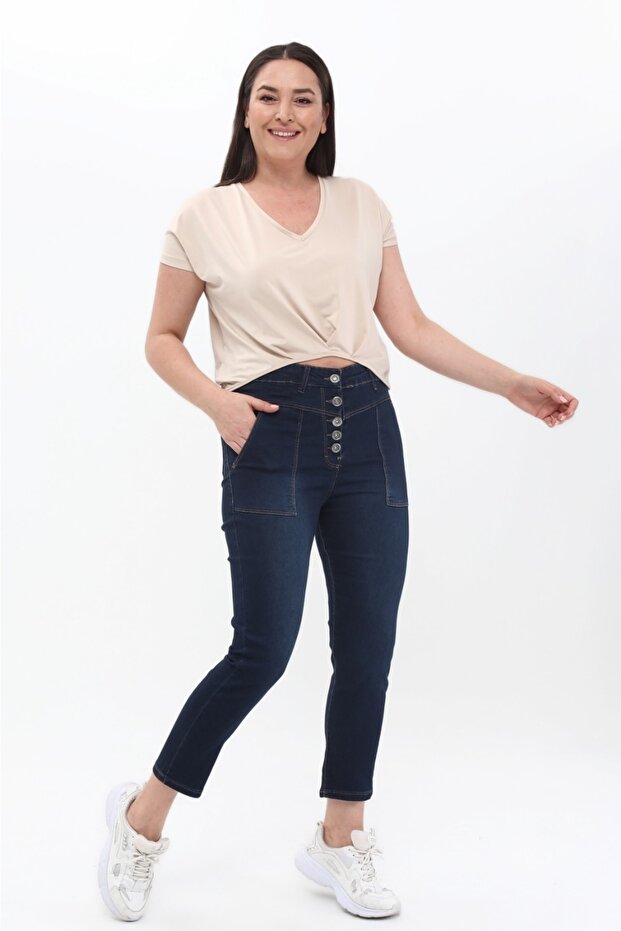 Women's Ankle Pants with Front Buttons