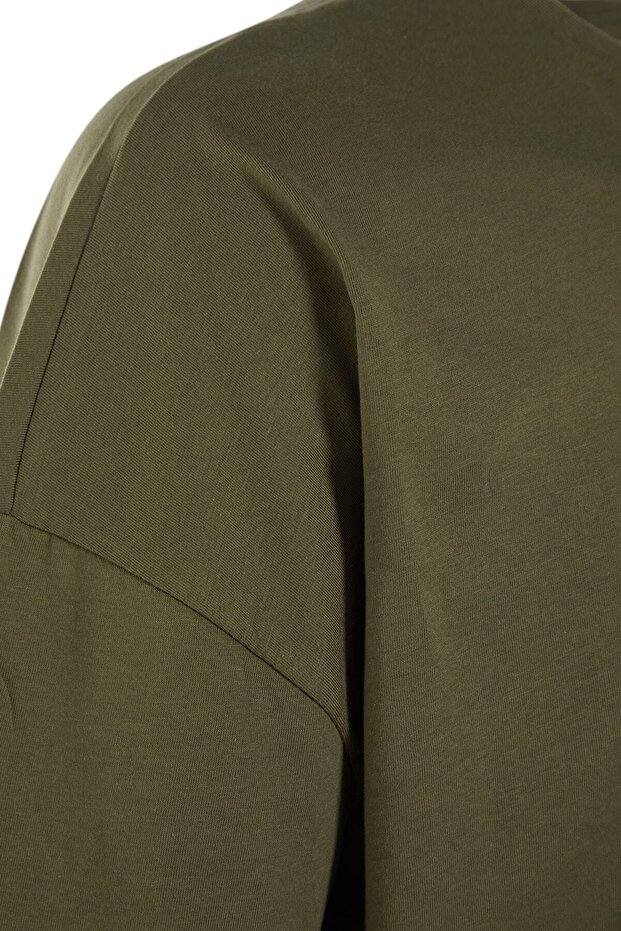 Haki Oversize/Geniş Kesim Bisiklet Yaka Çiçek Baskılı %100 Pamuklu T-Shirt TMNSS21TS1223 - 8