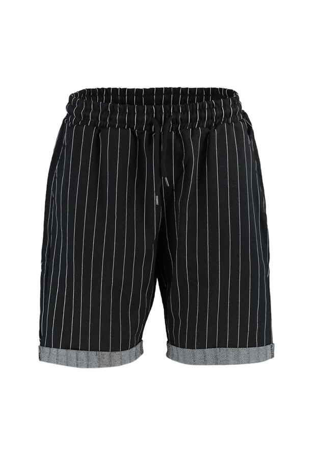 Siyah Regular Orta Boy/Normal Kesim Çizgili Şort TMNSS20SR0200 - 7