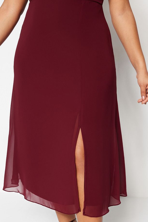Bordo Dokuma Yırtmaçlı Elbise TBBSS22AH0012 - 3