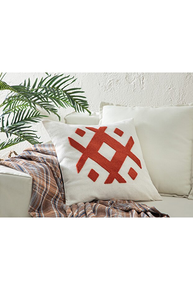 Roche Punch Embroidered Throw Pillow Cover 45x45 Cm Natural