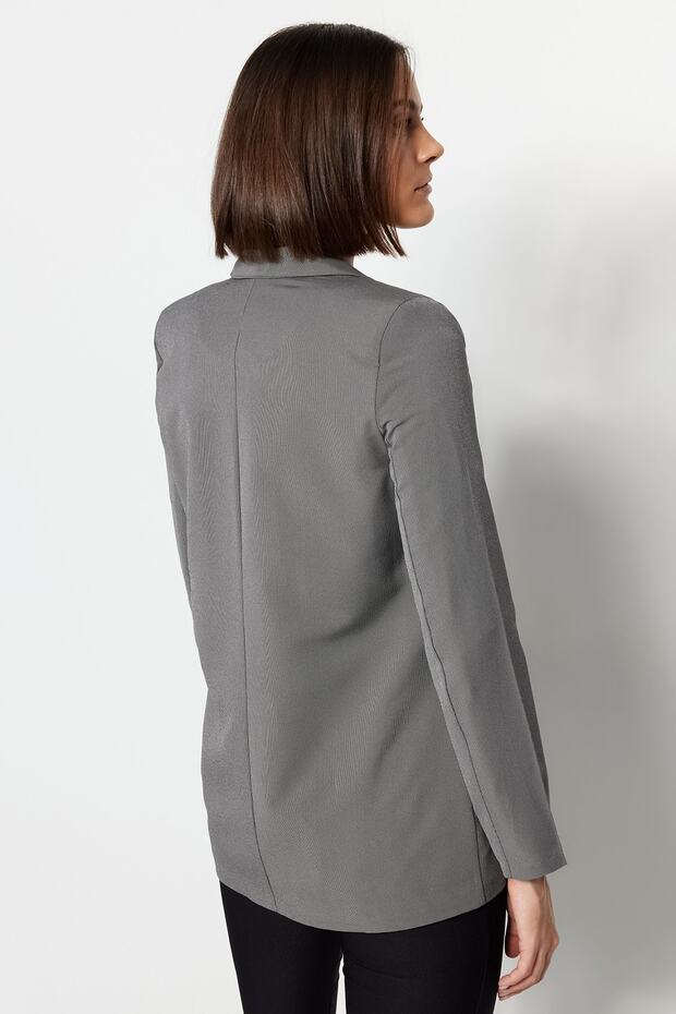 Gri Regular Astarlı Düğmeli Dokuma Blazer Ceket TWOAW23BC00017 - 6