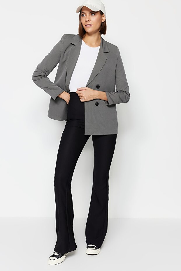 Gri Regular Astarlı Düğmeli Dokuma Blazer Ceket TWOAW23BC00017 - 1