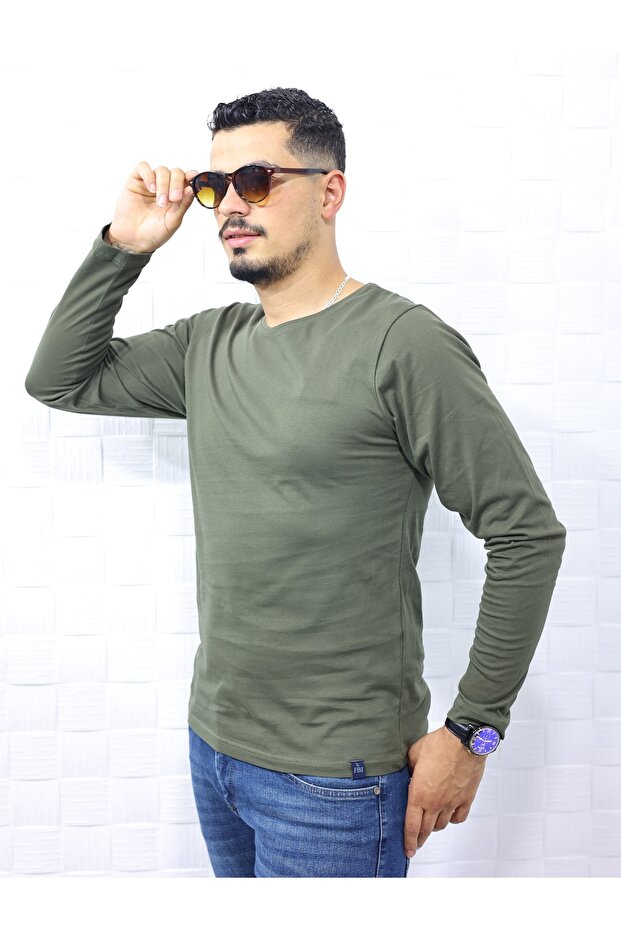 Men's Slim Fit Crew Neck Combed Cotton Long Sleeve T-shirt 5376