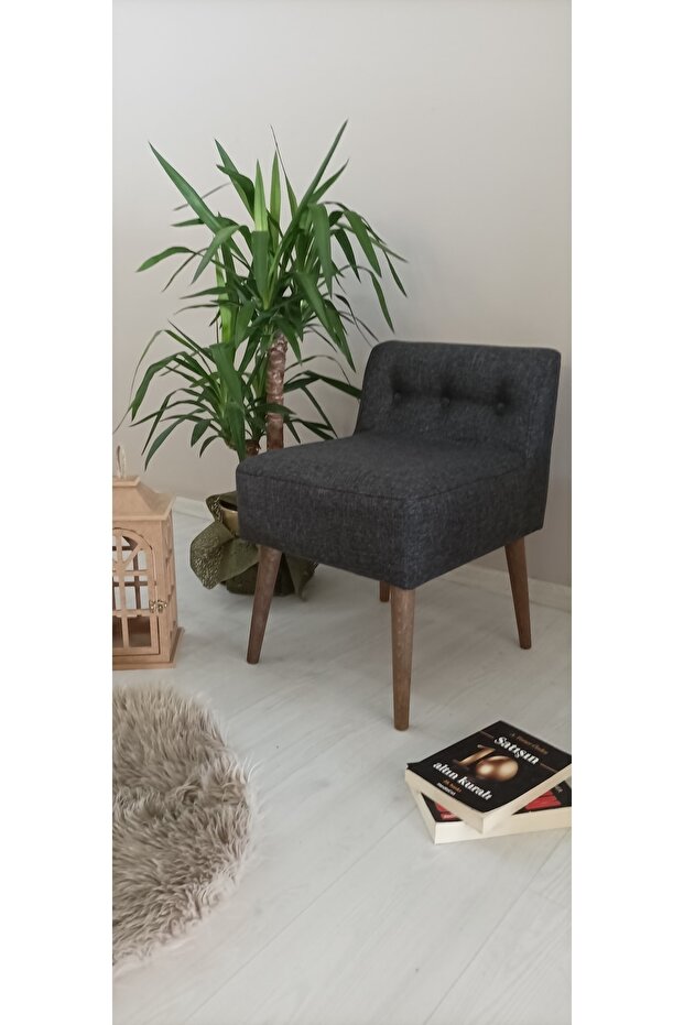 Rahat Oturum Alanlı Retro Gürgen Ahşap Ayaklı Antrasit Puf Bench Koltuk Berjer - 1