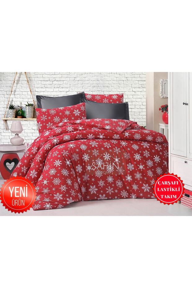 Teenager's Room and Children's Room Snowflake Single Christmas Duvet Cover Set with Elastic Sheets