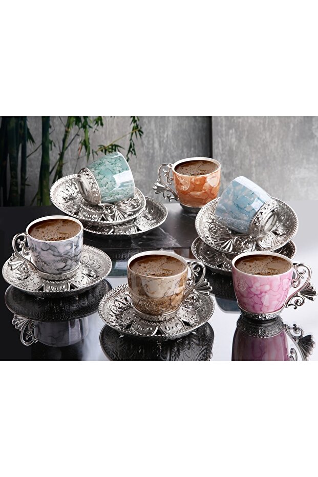 Lal Mixed Patterned Coffee Set Silver