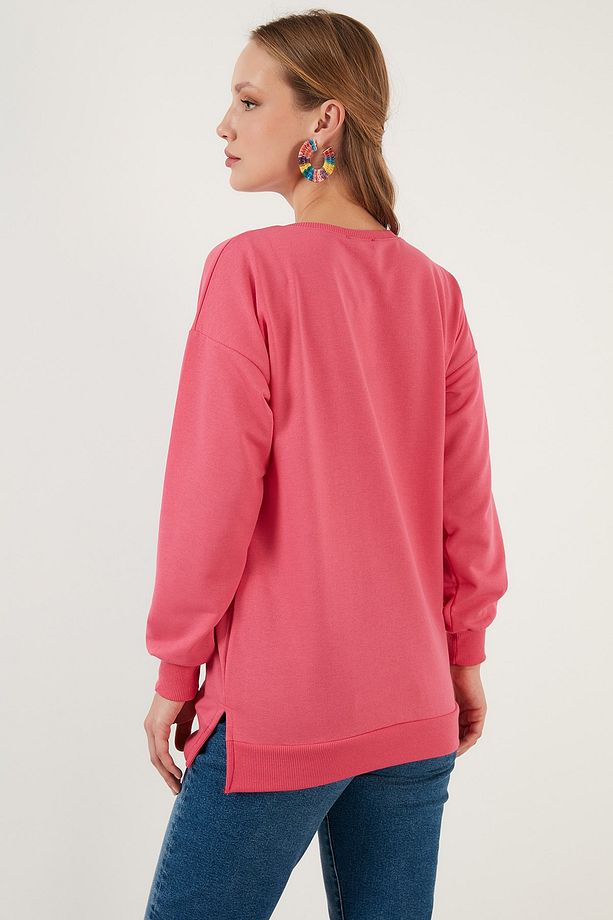 Pamuklu Bisiklet Yaka Basic Örme Sweat Kadın Sweat 5863569 - 5