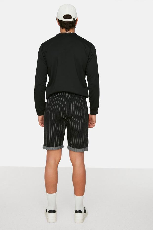 Siyah Regular Orta Boy/Normal Kesim Çizgili Şort TMNSS20SR0200 - 6
