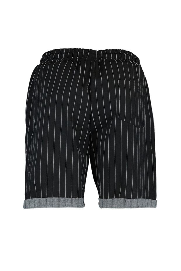 Siyah Regular Orta Boy/Normal Kesim Çizgili Şort TMNSS20SR0200 - 9