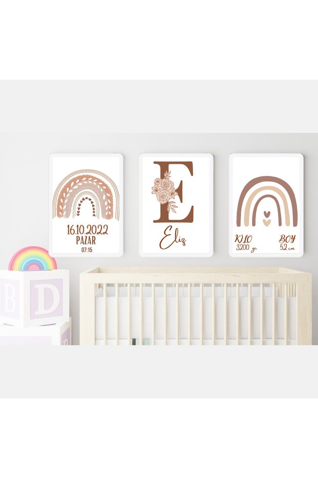 3-Piece Painting Design, Decor, Children's Room, Baby Room, Name, Decorative, Framed