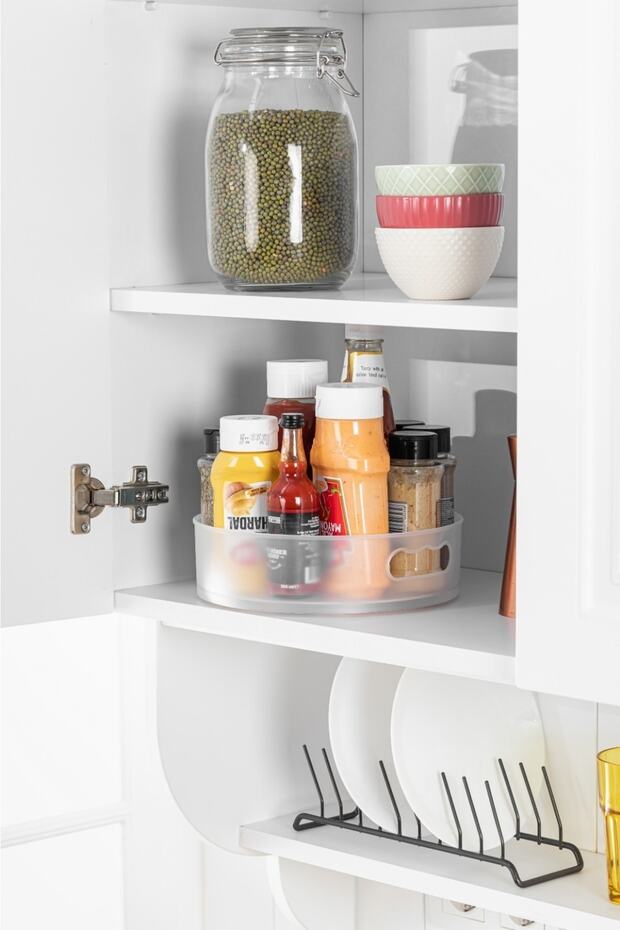 360 Degree Rotating Bathroom & Refrigerator Organizer Tray Transparent