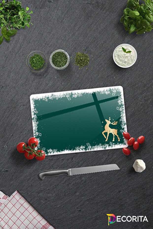 Glass Cutting Board - Glass Cutting Board | New Year Snow Framed | 20cm X 30cm