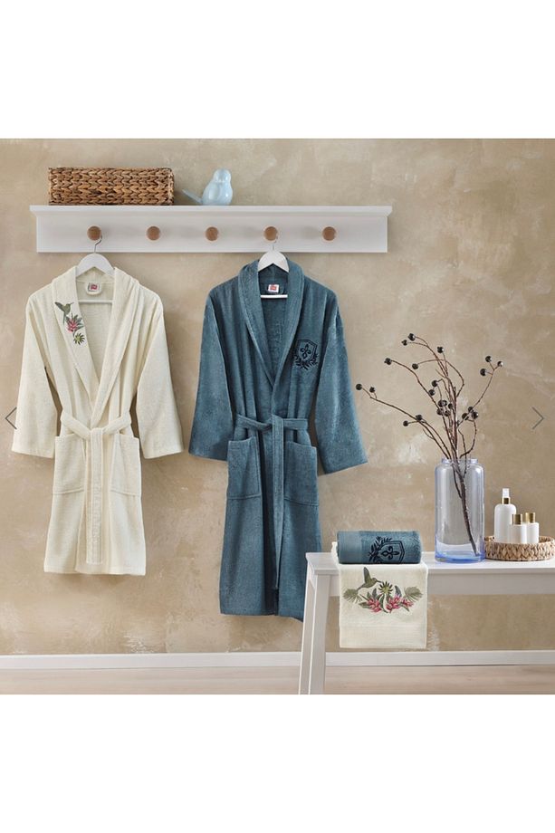 Muse Soft Bamboo 4'lü Aile Bornoz Seti - Mavi - 1