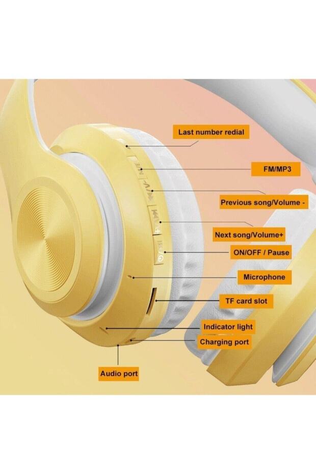 Sarı P68 Bluetooth Kablosuz Stereo Kulaklık - 4