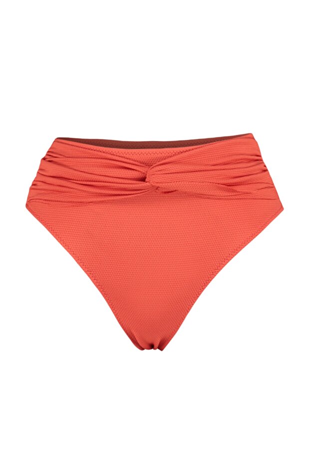 Kırmızı Düğümlü Dokulu Yüksek Bel Normal Paça Bikini Altı TBESS23BA00172 - 7