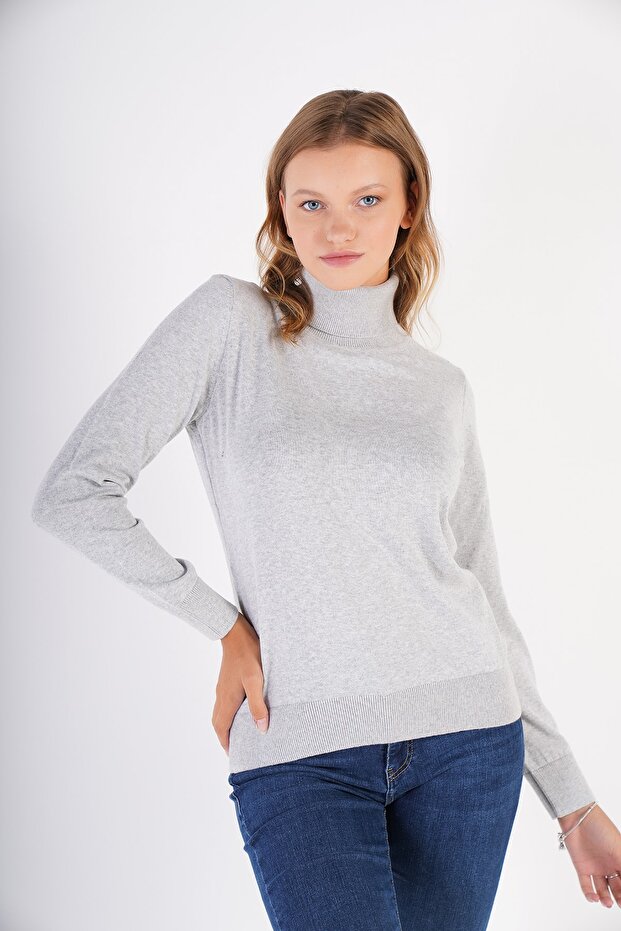 Women's Gray 100% Organic Cotton Turtleneck Sweater Trist-6103
