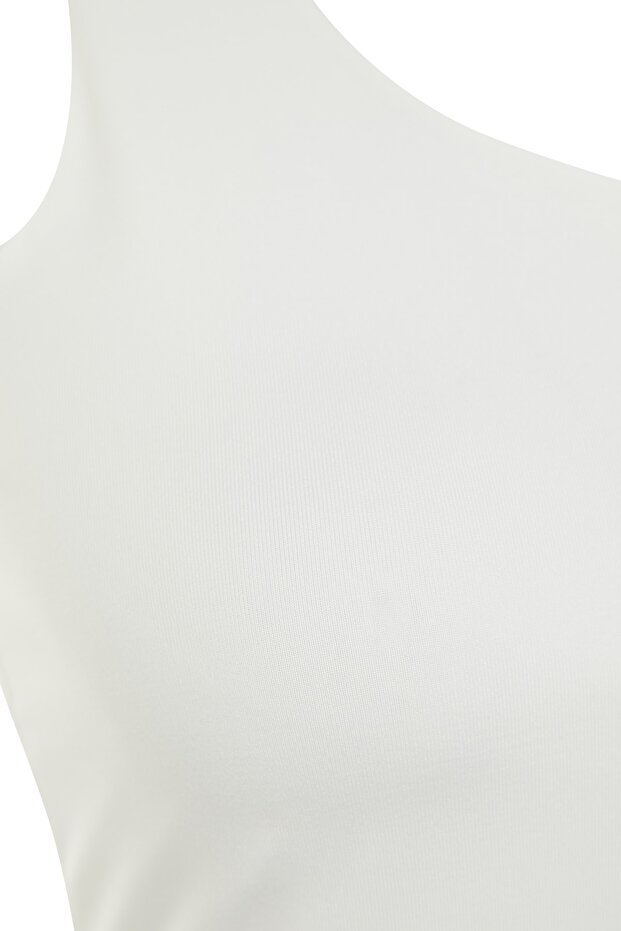 Ekru Kare Yaka Fitted/Vücuda Oturan Esnek Örme Atlet TWOSS23AL00037 - 8