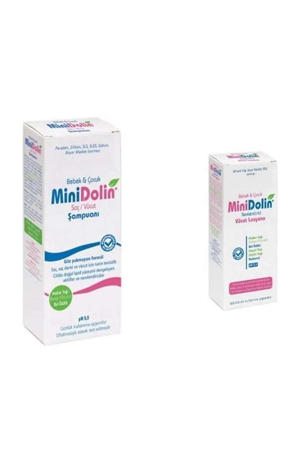 Minidolin Bebek & Çocuk Nemlendirici Vücut Losyonu 250 ml  Minidolin Saç ve Vücut Şampuanı 250 ml - 1
